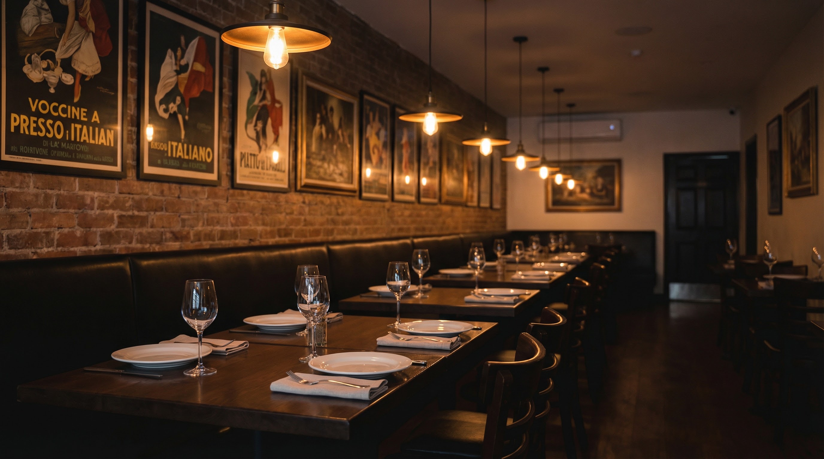 Empty Italian restaurant dining room on a slow weeknight